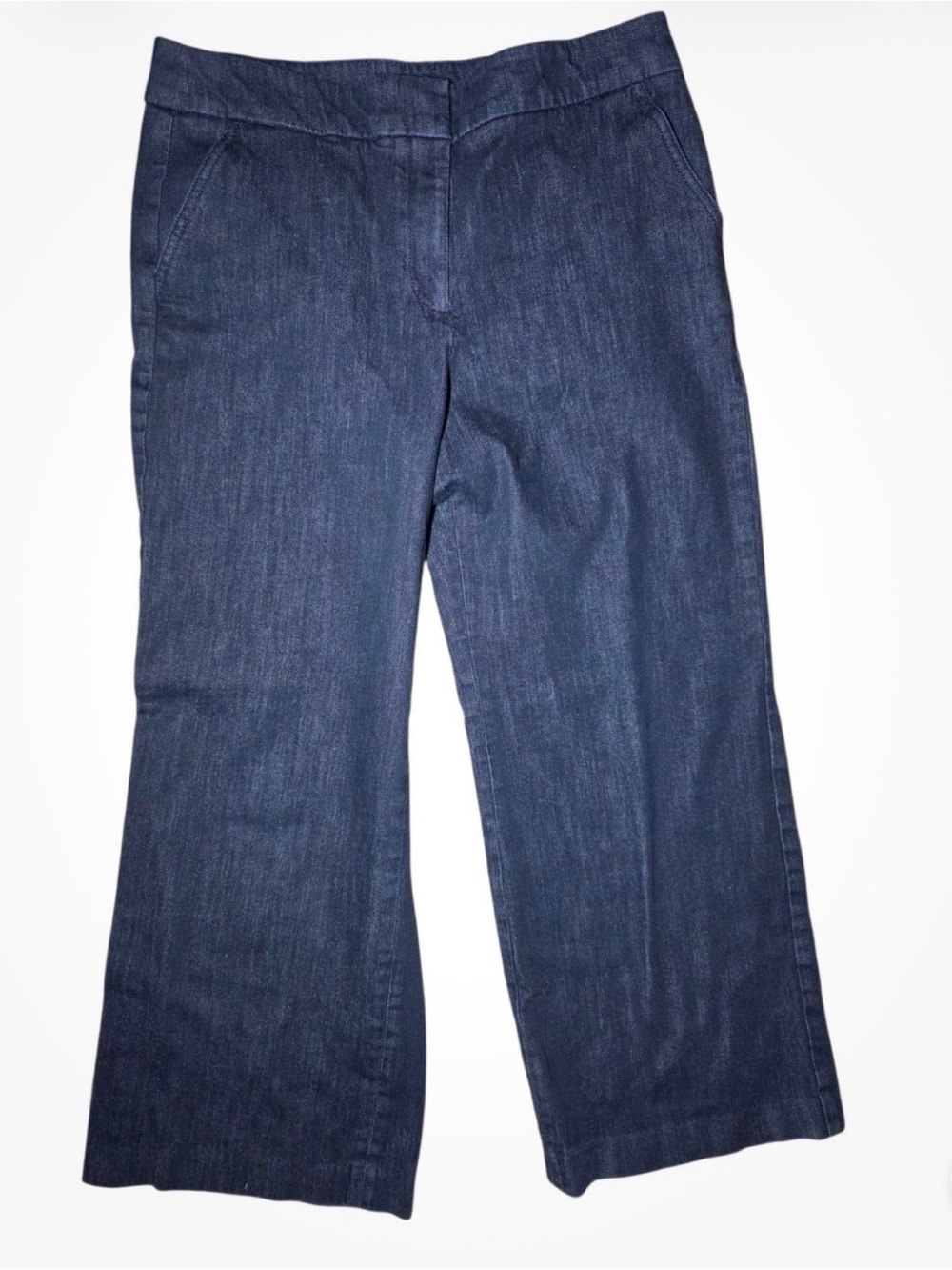 Talbots Greenwich Pants Wide Leg High Rise Dark Wash Blue Denim Trouser Size 16